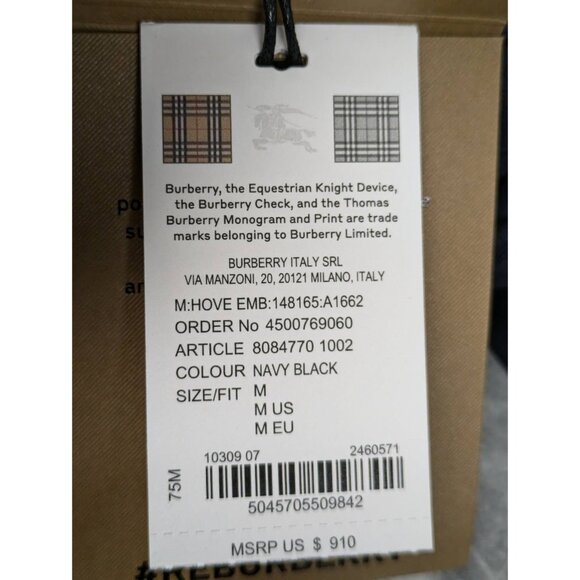 Burberry Men’s 'Hove' Check Embroidery Logo Hoodie Navy Black M 8084770 - Picture 8 of 9